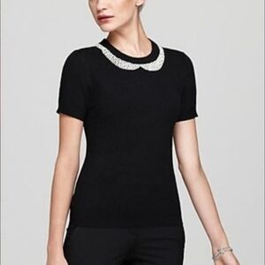 Kate Spade Tippy Peter Pan Collar Embellished Rhinestone Sweater Black Medium